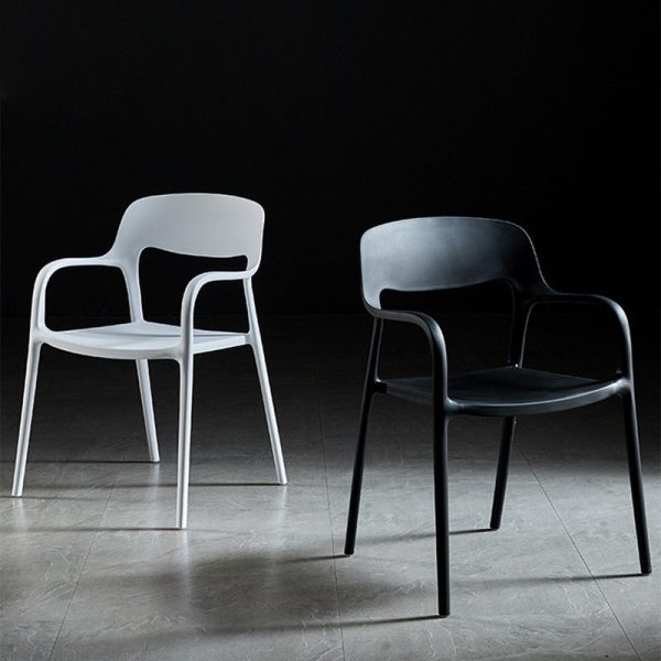 Contemporary Nordic Square Plastic Stackable Dining Chair Backrest Armrest For Dining Room - Image 11