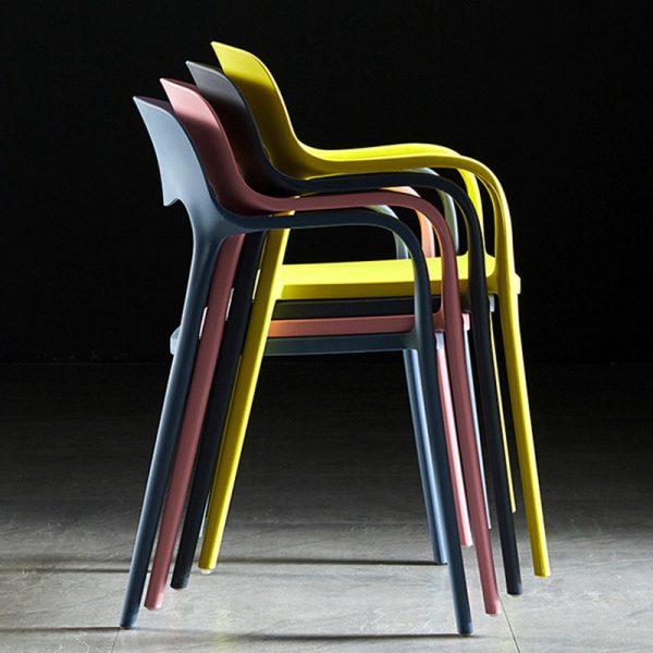 Contemporary Nordic Square Plastic Stackable Dining Chair Backrest Armrest For Dining Room - Image 10