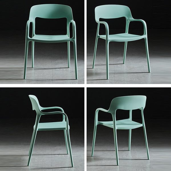 Contemporary Nordic Square Plastic Stackable Dining Chair Backrest Armrest For Dining Room - Image 14