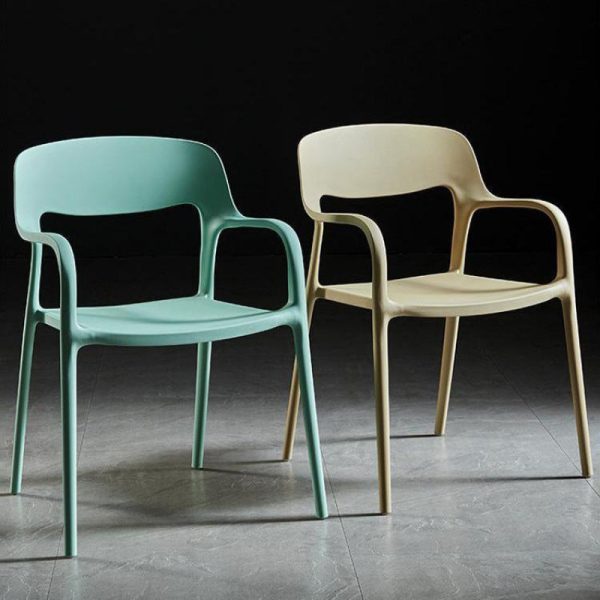 Contemporary Nordic Square Plastic Stackable Dining Chair Backrest Armrest For Dining Room - Image 12