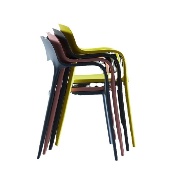 Contemporary Nordic Square Plastic Stackable Dining Chair Backrest Armrest For Dining Room - Image 25