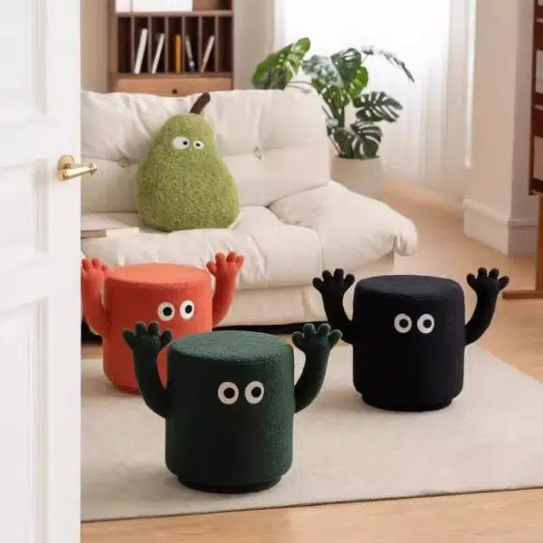 Contemporary Creative Lamb Fleece Cylinder Pouf Footstool For Entryway - Image 2