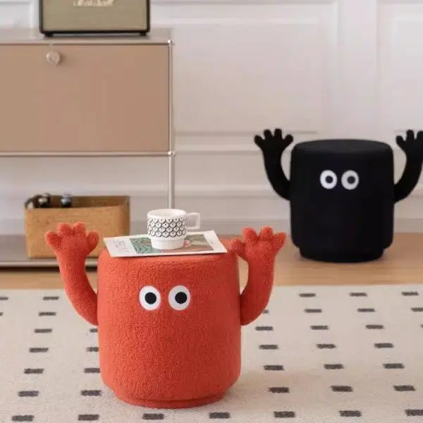 Contemporary Creative Lamb Fleece Cylinder Pouf Footstool For Entryway - Image 12