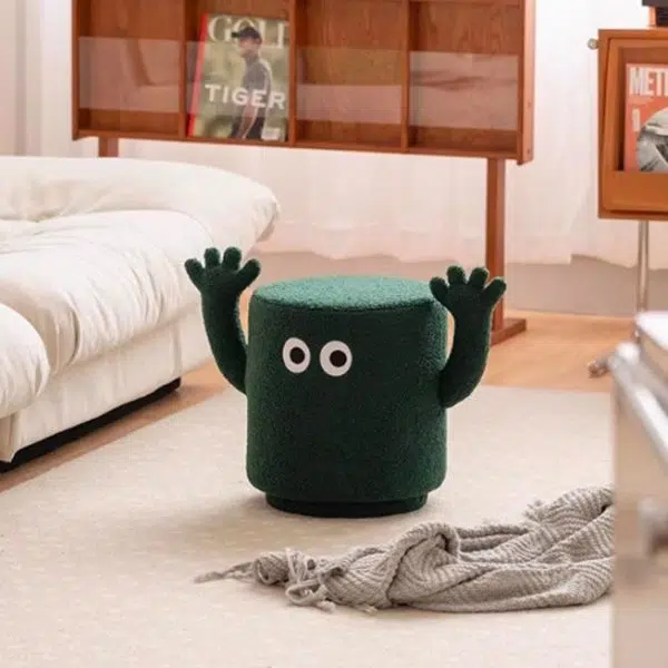 Contemporary Creative Lamb Fleece Cylinder Pouf Footstool For Entryway - Image 9