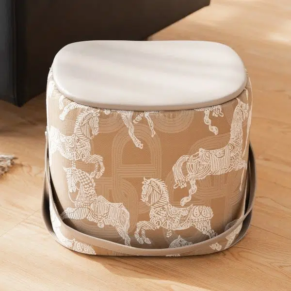 Contemporary Luxury Square Leather Pouf Footstool For Entryway - Image 13