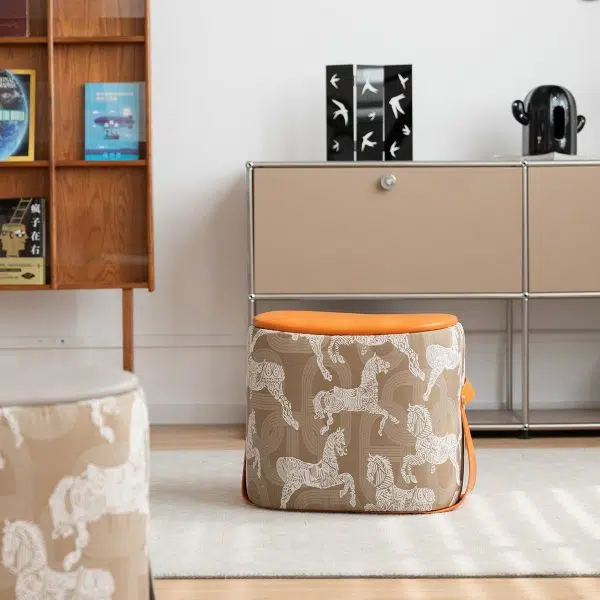 Contemporary Luxury Square Leather Pouf Footstool For Entryway - Image 16