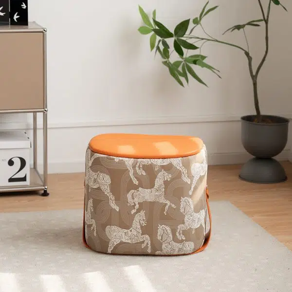 Contemporary Luxury Square Leather Pouf Footstool For Entryway - Image 2