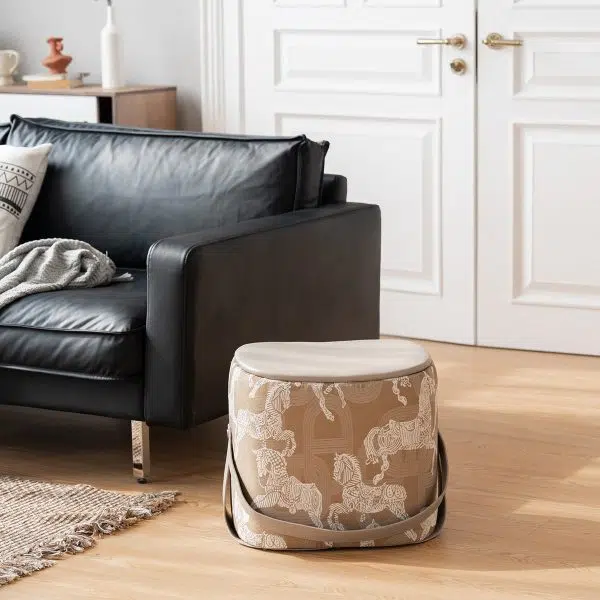 Contemporary Luxury Square Leather Pouf Footstool For Entryway - Image 3
