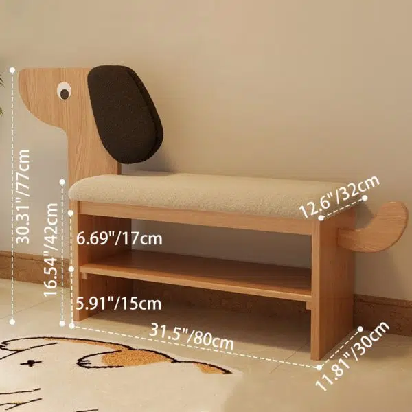 Contemporary Creative Puppy Design Rectangular Flannel Solid Wood Footstool Bench 2-Tier For Living Room - Image 3