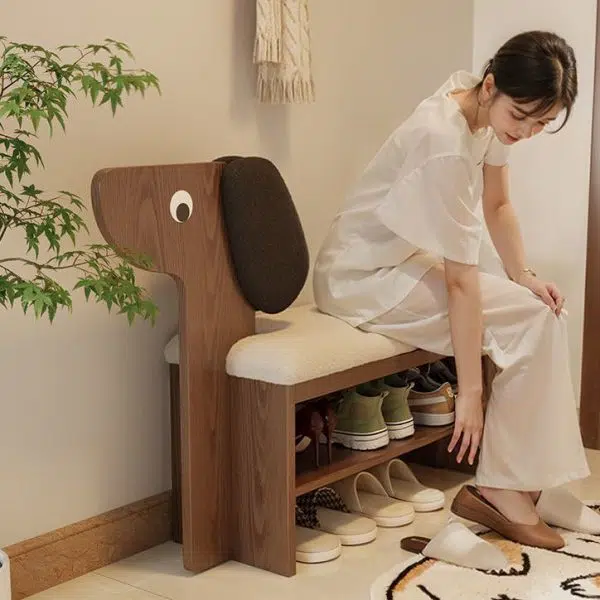 Contemporary Creative Puppy Design Rectangular Flannel Solid Wood Footstool Bench 2-Tier For Living Room - Image 13