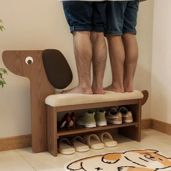 Contemporary Creative Puppy Design Rectangular Flannel Solid Wood Footstool Bench 2-Tier For Living Room - Image 14