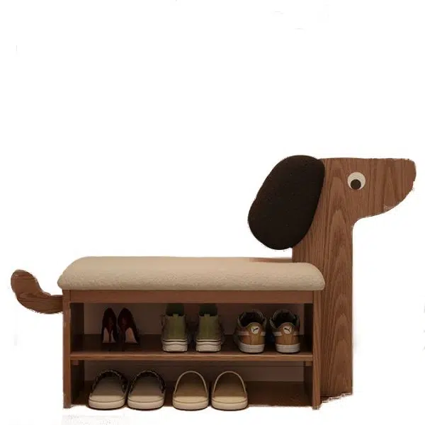 Contemporary Creative Puppy Design Rectangular Flannel Solid Wood Footstool Bench 2-Tier For Living Room - Image 19