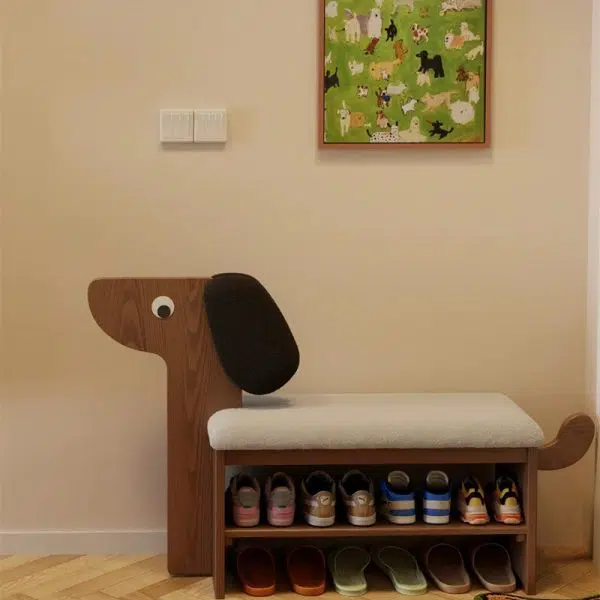 Contemporary Creative Puppy Design Rectangular Flannel Solid Wood Footstool Bench 2-Tier For Living Room - Image 17