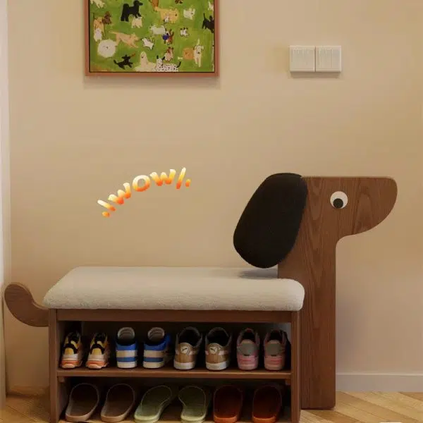 Contemporary Creative Puppy Design Rectangular Flannel Solid Wood Footstool Bench 2-Tier For Living Room - Image 18