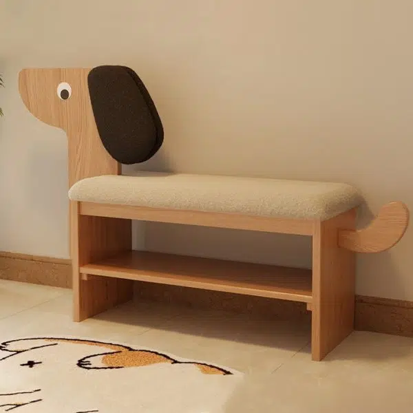 Contemporary Creative Puppy Design Rectangular Flannel Solid Wood Footstool Bench 2-Tier For Living Room - Image 16
