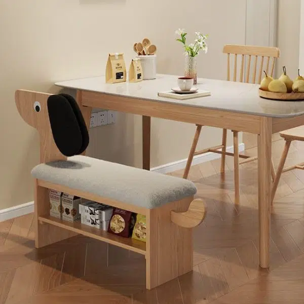 Contemporary Creative Puppy Design Rectangular Flannel Solid Wood Footstool Bench 2-Tier For Living Room - Image 11