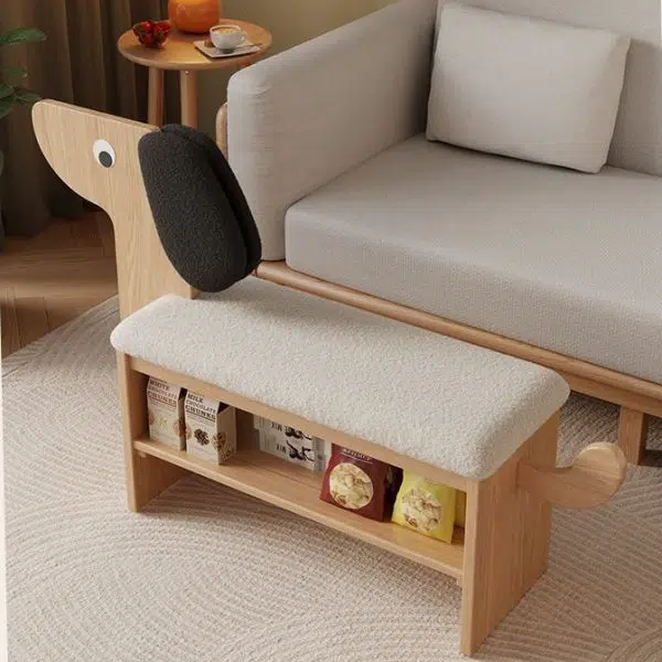Contemporary Creative Puppy Design Rectangular Flannel Solid Wood Footstool Bench 2-Tier For Living Room - Image 12