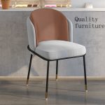 Coffee Leather Backrest +Grey Linen Seat