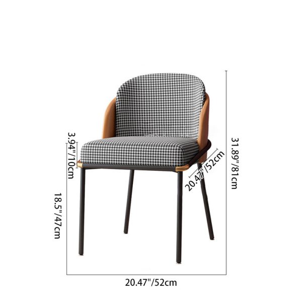 Contemporary Scandinavian Curved Houndstooth Linen Upholstered Dining Chair Leather Backrest For Dining Room - Image 3
