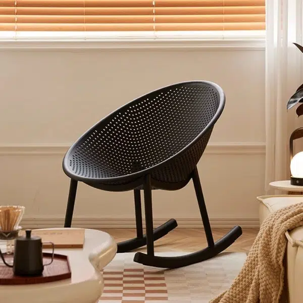 Modern Minimalist Hollowed Out Oval Plastic Rocking Chair Backrest For Living Room - Image 4