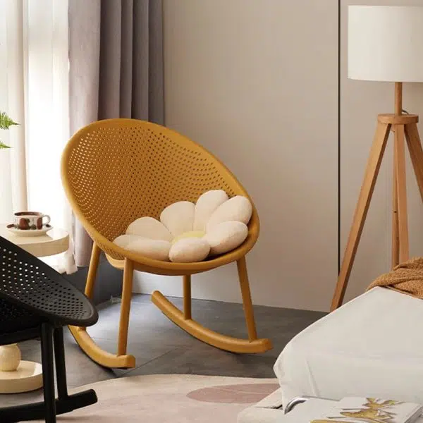 Modern Minimalist Hollowed Out Oval Plastic Rocking Chair Backrest For Living Room - Image 7