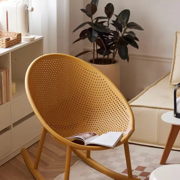 Modern Minimalist Hollowed Out Oval Plastic Rocking Chair Backrest For Living Room - Image 9