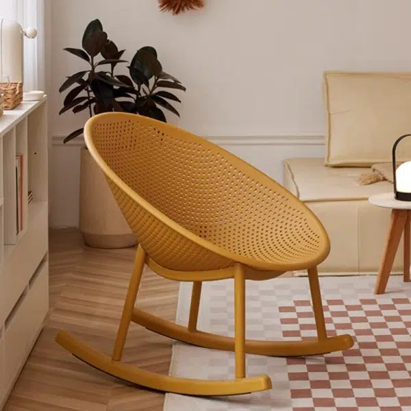 Modern Minimalist Hollowed Out Oval Plastic Rocking Chair Backrest For Living Room - Image 11