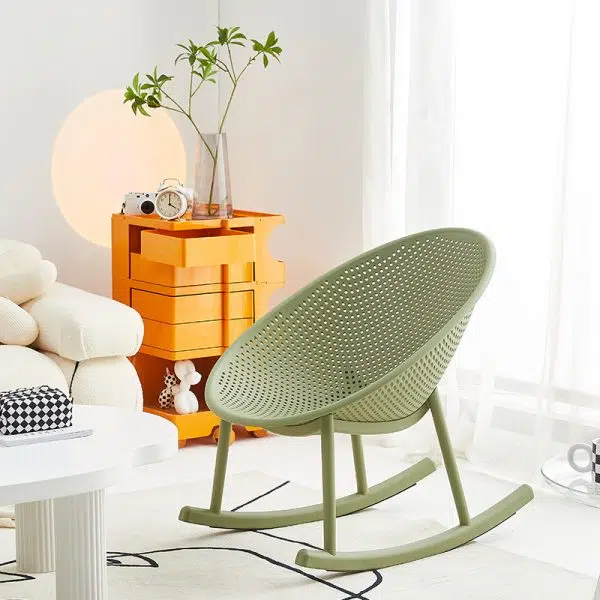 Modern Minimalist Hollowed Out Oval Plastic Rocking Chair Backrest For Living Room - Image 12