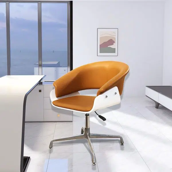 Modern Minimalist Square Wood Leather Liftable Desk Chair Backrest Armrest For Home Office - Image 2