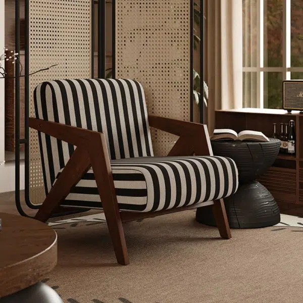 Traditional Vintage Square Wood Fabric Accent Chair Backrest Armrest For Living Room - Image 2