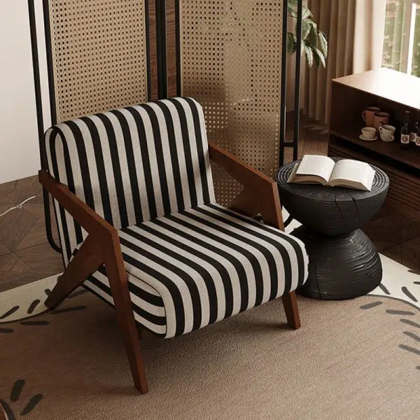 Traditional Vintage Square Wood Fabric Accent Chair Backrest Armrest For Living Room - Image 10