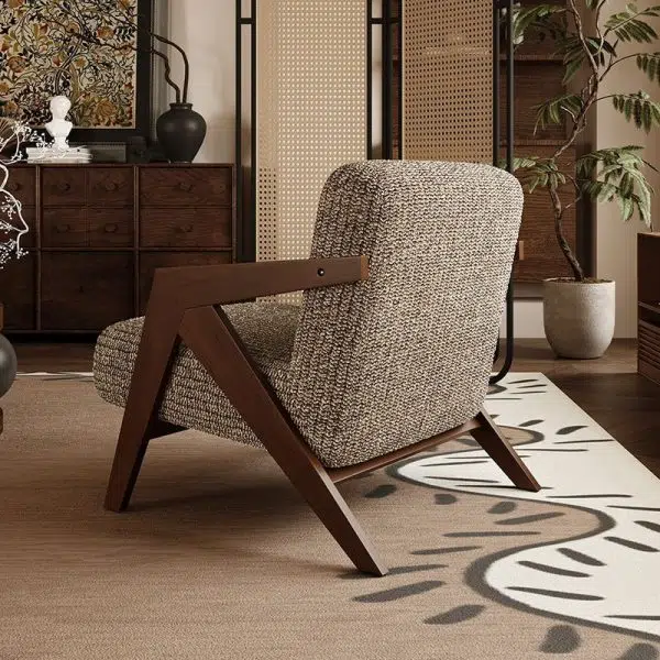 Traditional Vintage Square Wood Fabric Accent Chair Backrest Armrest For Living Room - Image 9