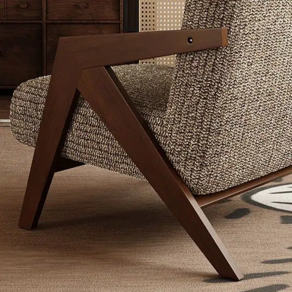 Traditional Vintage Square Wood Fabric Accent Chair Backrest Armrest For Living Room - Image 4