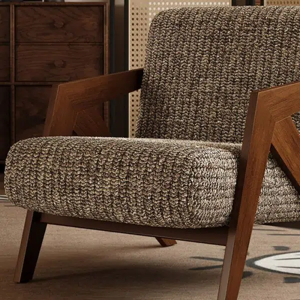 Traditional Vintage Square Wood Fabric Accent Chair Backrest Armrest For Living Room - Image 5