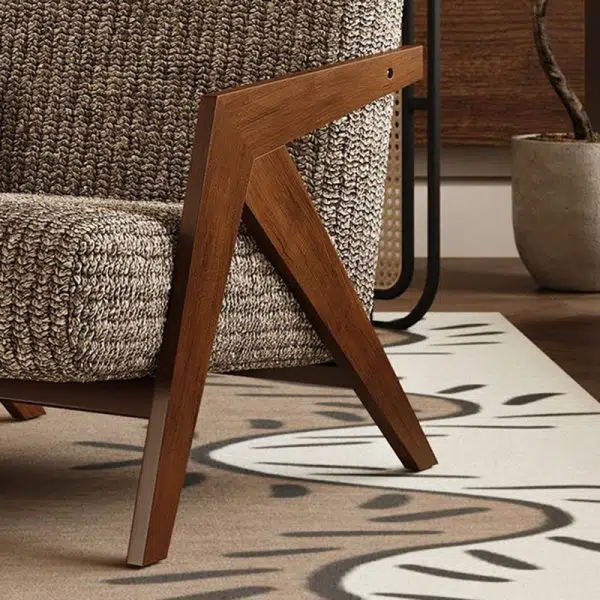 Traditional Vintage Square Wood Fabric Accent Chair Backrest Armrest For Living Room - Image 6