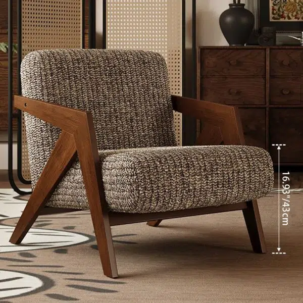 Traditional Vintage Square Wood Fabric Accent Chair Backrest Armrest For Living Room - Image 12
