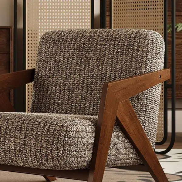 Traditional Vintage Square Wood Fabric Accent Chair Backrest Armrest For Living Room - Image 7