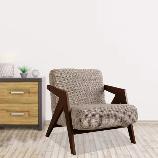 Traditional Vintage Square Wood Fabric Accent Chair Backrest Armrest For Living Room - Image 13