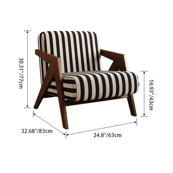 Traditional Vintage Square Wood Fabric Accent Chair Backrest Armrest For Living Room - Image 8