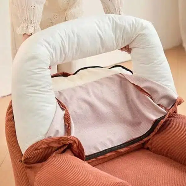 Contemporary Scandinavian Square Tatami Corduroy Fabric Accent Chair Backrest For Living Room - Image 6