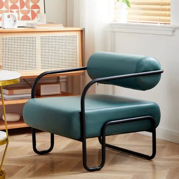 Modern Minimalist Square Cylinder Metal Fabric Accent Chair Backrest Armrest For Living Room - Image 3