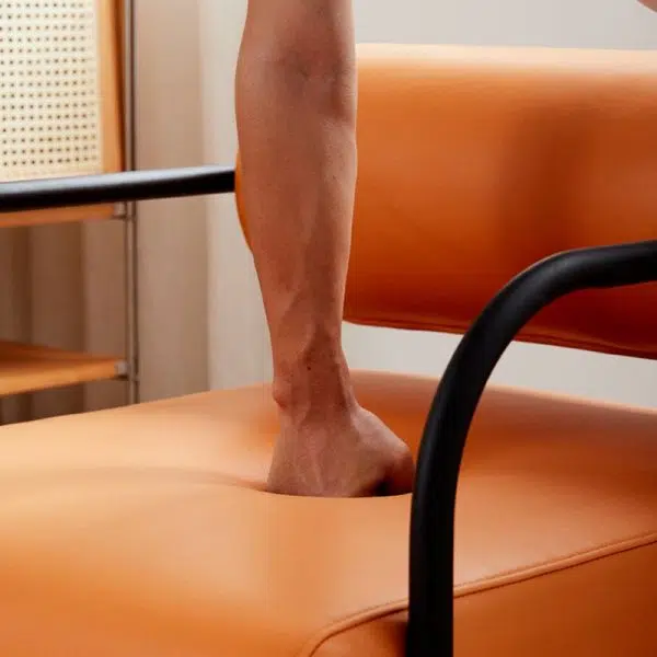 Modern Minimalist Square Cylinder Metal Fabric Accent Chair Backrest Armrest For Living Room - Image 9