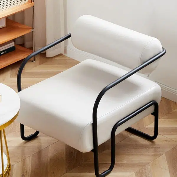 Modern Minimalist Square Cylinder Metal Fabric Accent Chair Backrest Armrest For Living Room - Image 14