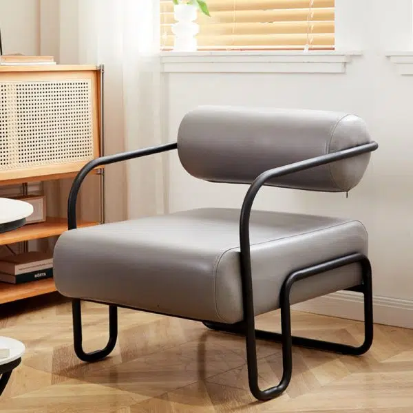 Modern Minimalist Square Cylinder Metal Fabric Accent Chair Backrest Armrest For Living Room - Image 18