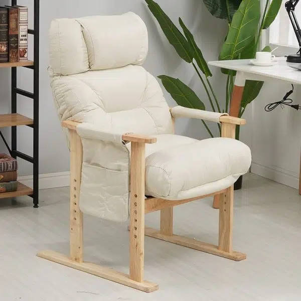 Modern Minimalist Folding Rectangular Wood Hemp Fabric Storage Pocket Accent Chair Backrest Armrests For Study Room - Image 6