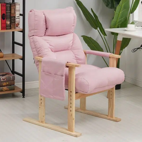 Modern Minimalist Folding Rectangular Wood Hemp Fabric Storage Pocket Accent Chair Backrest Armrests For Study Room - Image 5