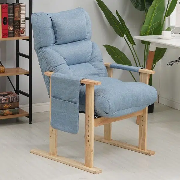 Modern Minimalist Folding Rectangular Wood Hemp Fabric Storage Pocket Accent Chair Backrest Armrests For Study Room - Image 17