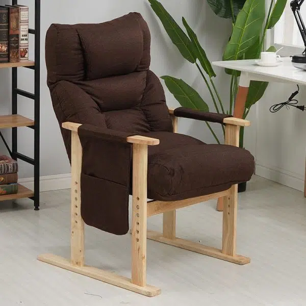 Modern Minimalist Folding Rectangular Wood Hemp Fabric Storage Pocket Accent Chair Backrest Armrests For Study Room - Image 16