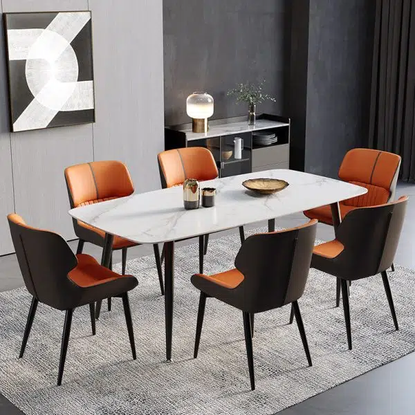 Contemporary Scandinavian Rectangular Leather Steel Dining Chair Backrest For Dining Room - Image 2