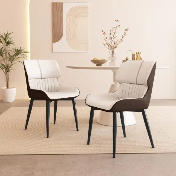 Contemporary Scandinavian Rectangular Leather Steel Dining Chair Backrest For Dining Room - Image 14